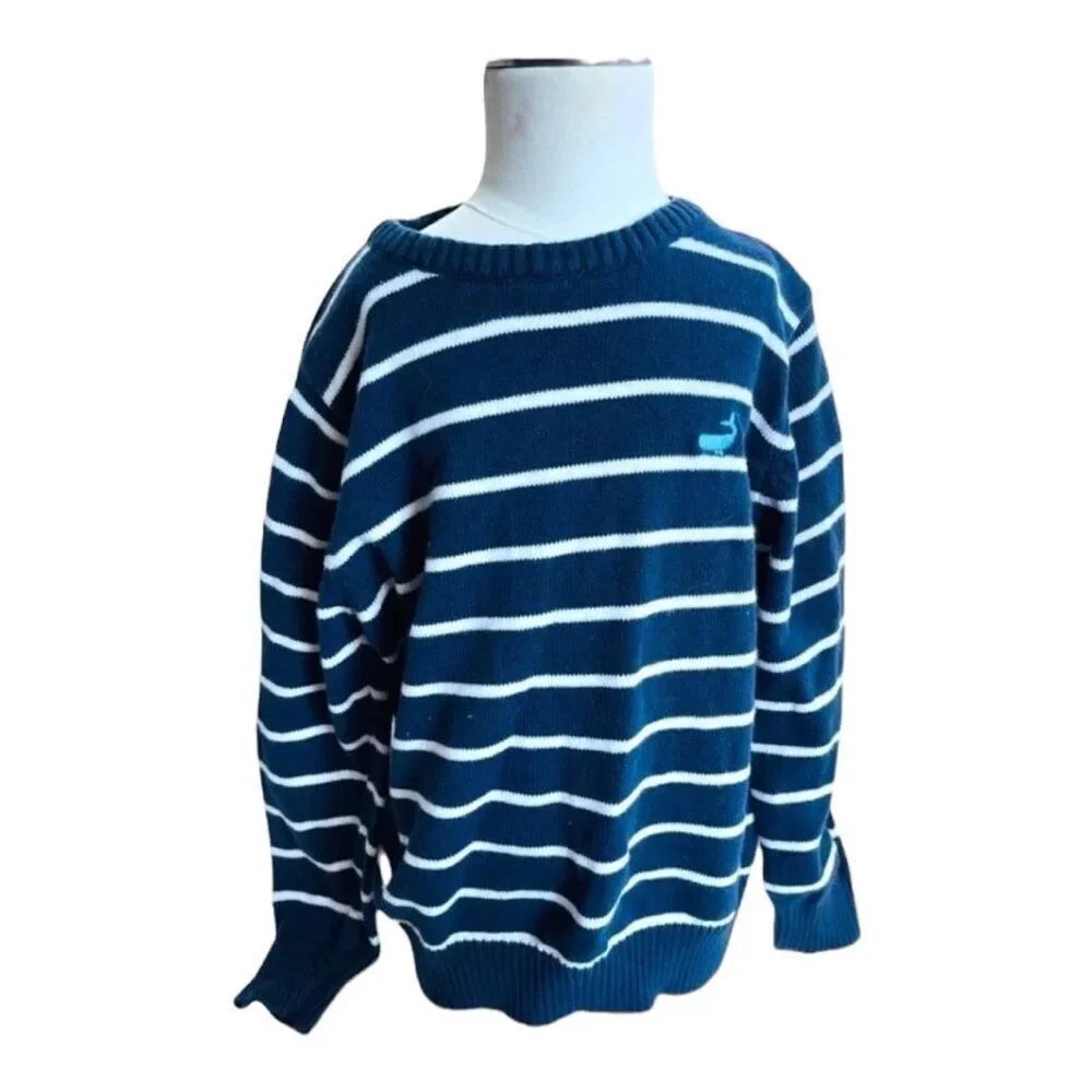 Boys Carters Cozy Striped Whale Navy Blue Striped Sweater - Sz 5